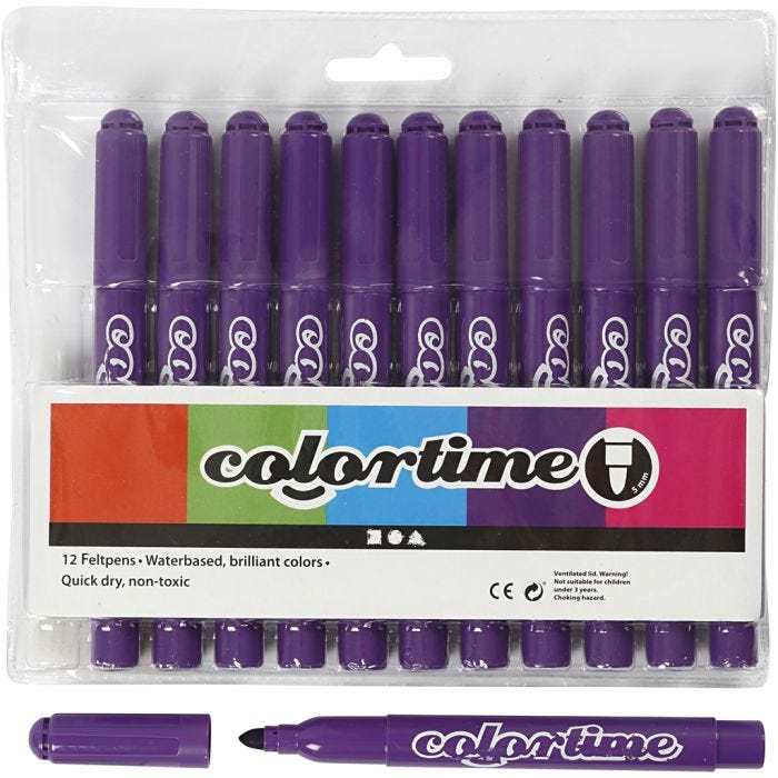 Colortime Tusch, streg 5 mm, mørk lilla, 12 stk./ 1 pk.