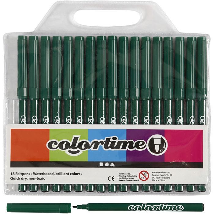 Colortime Tusch, streg 2 mm, mørk grøn, 18 stk./ 1 pk.