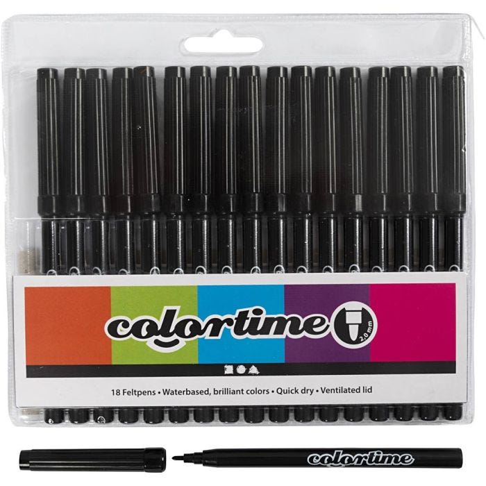 Colortime Tusch, streg 2 mm, sort, 18stk./ 1 pk.