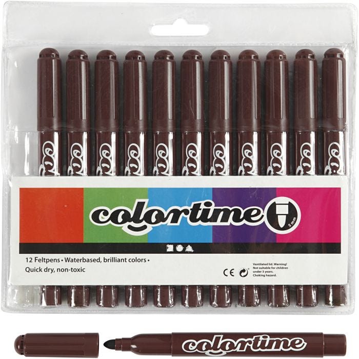 Colortime Tusch, streg 5 mm, mørk brun, 12 stk./ 1 pk.