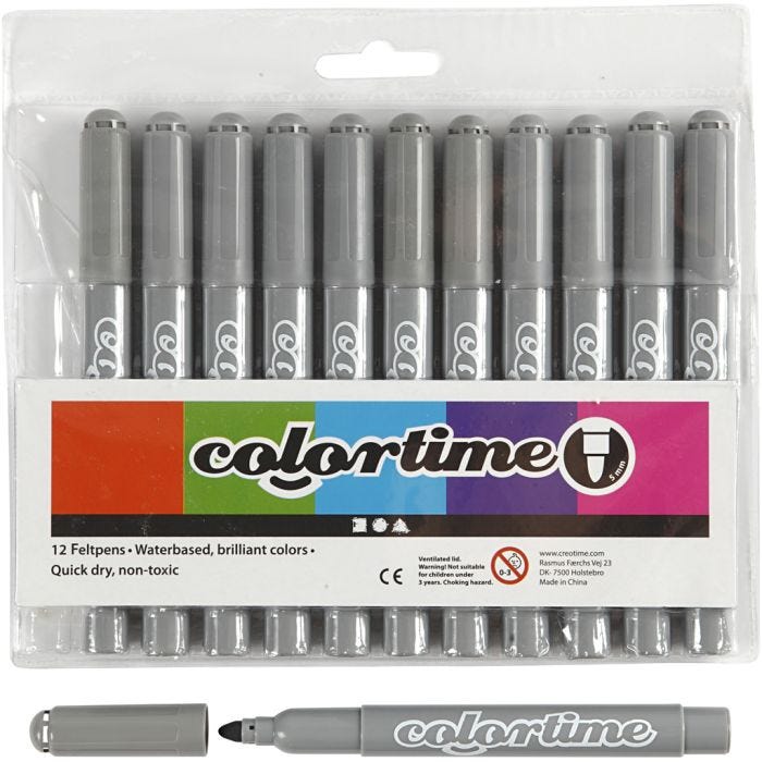 Colortime Tusch, streg 5 mm, grå, 12 stk./ 1 pk.