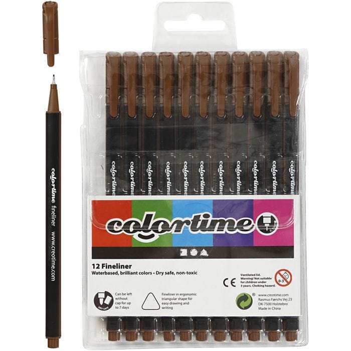 Colortime Fineliner Tusch, streg 0,6-0,7 mm, brun, 12 stk./ 1 pk.
