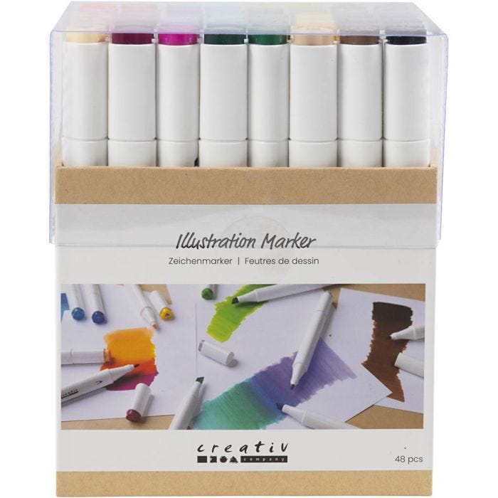 Illustration Marker, streg 1+8 mm, standardfarver, 48 stk./ 1 pk.