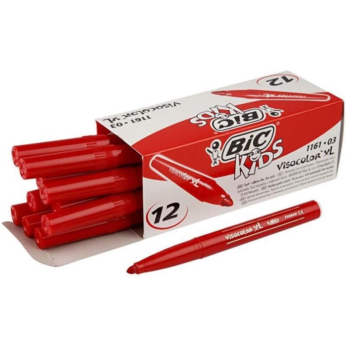 BIC Visa Color Tusch, streg 3 mm, rød, 12 stk./ 1 pk.