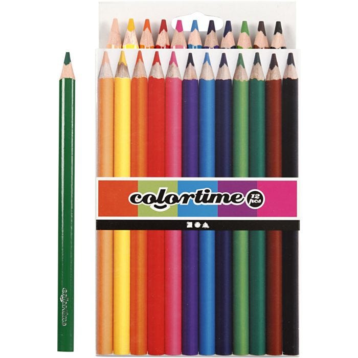 Colortime Farveblyanter, L: 17,45 cm, mine 5 mm, JUMBO, ass. farver, 12 stk./ 1 pk.