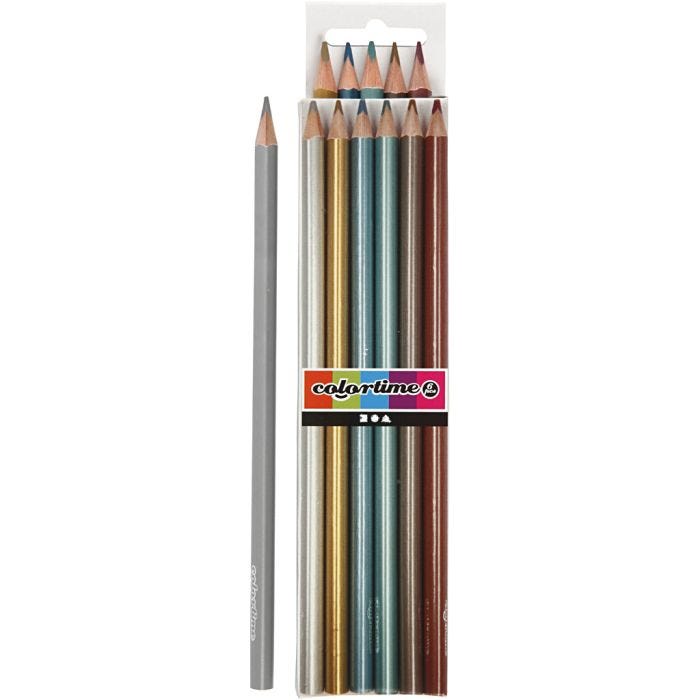 Colortime Farveblyanter, L: 17,45 cm, mine 3 mm, metallicfarver, 6 stk./ 1 pk.