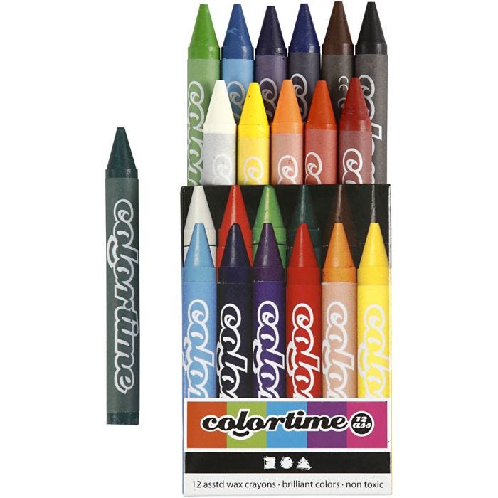 Colortime Farvekridt, L: 10 cm, tykkelse 11 mm, ass. farver, 12 stk./ 1 pk.