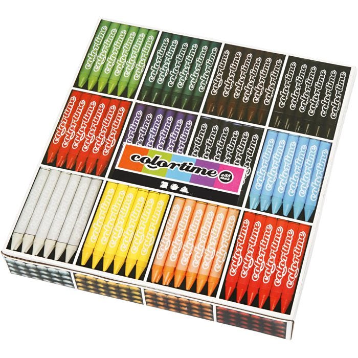 Colortime Farvekridt, L: 10 cm, tykkelse 11 mm, ass. farver, 12x24 stk./ 1 pk.