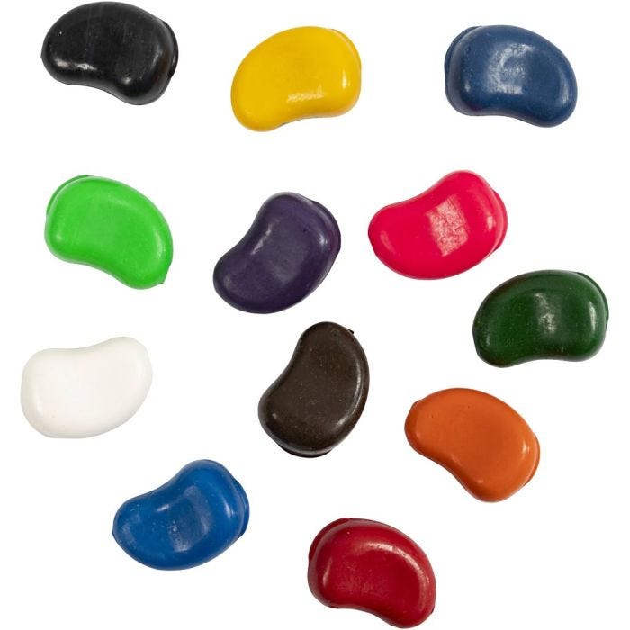 Farvekridt, Bønner, L: 25 mm, tykkelse 15 mm, ass. farver, 4x12 stk./ 1 pk.