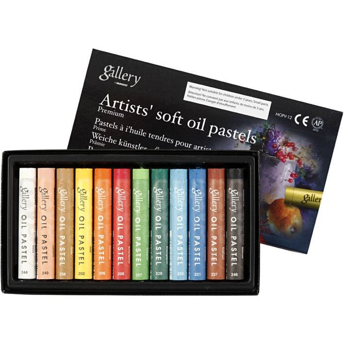 Gallery Oliepastel Premium, L: 7 cm, tykkelse 10 mm, ass. farver, 12 stk./ 1 pk.