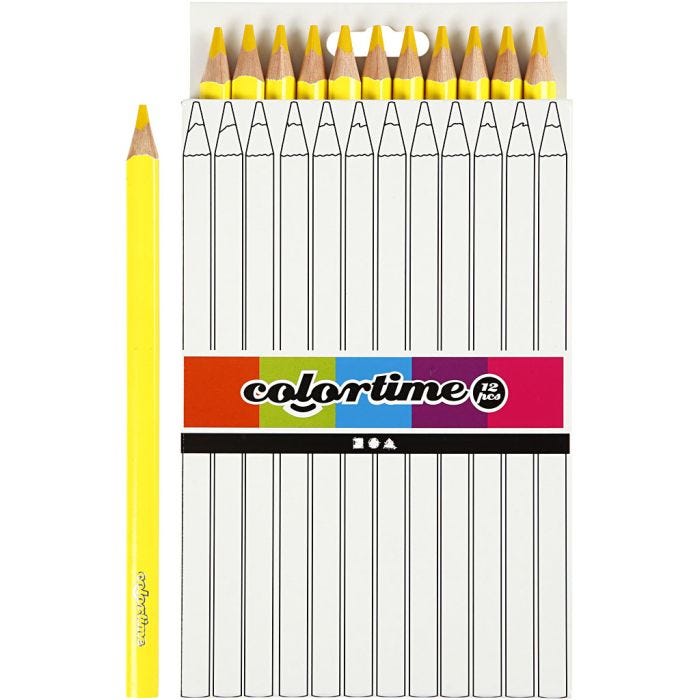 Colortime Farveblyanter, L: 17,45 cm, mine 5 mm, JUMBO, gul, 12 stk./ 1 pk.