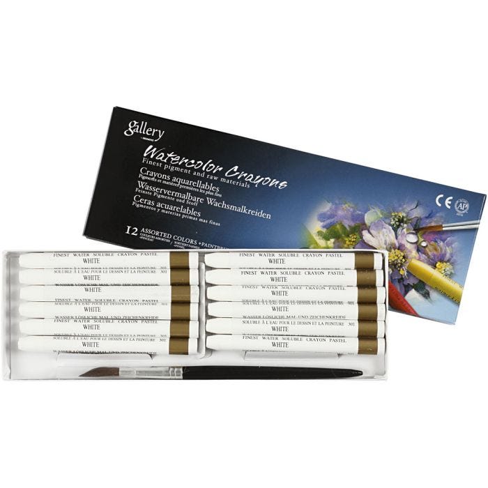Gallery Akvarel, L: 9,3 cm, tykkelse 8 mm, hvid (301), 12 stk./ 1 pk.