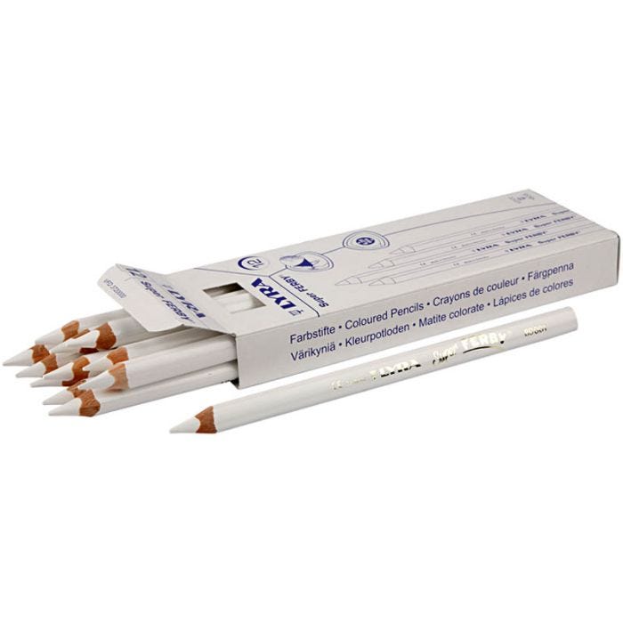 Super Ferby 1 farveblyanter, L: 18 cm, mine 6,25 mm, hvid, 12 stk./ 1 pk.