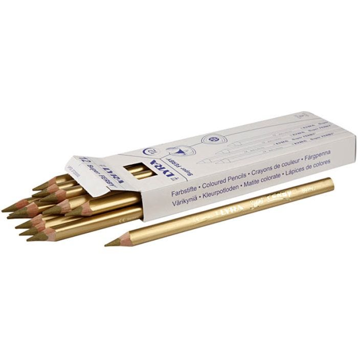 Super Ferby 1 farveblyanter, L: 18 cm, mine 6,25 mm, guld, 12 stk./ 1 pk.
