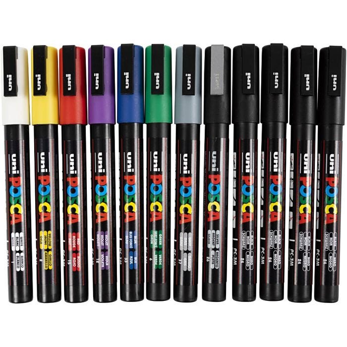 Posca Tusch, nr. PC-3M, streg 0,9-1,3 mm, ass. farver, 12 stk./ 1 pk.