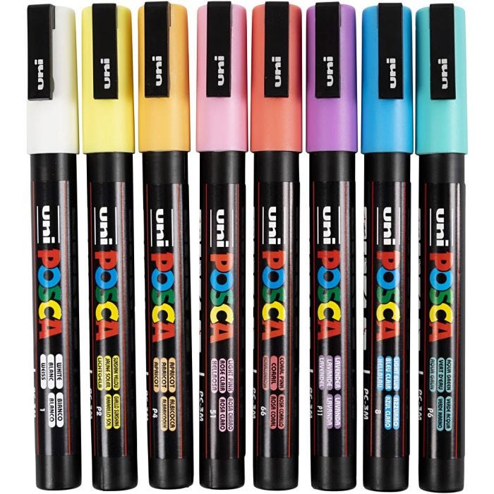 Posca Tusch, nr. PC-3M, streg 0,9 - 1,3 mm, ass. farver, 8 ass./ 1 pk.