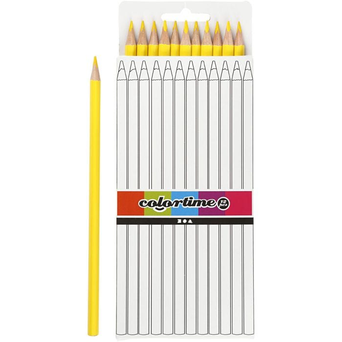 Colortime Farveblyanter, L: 17 cm, mine 3 mm, gul, 12 stk./ 1 pk.