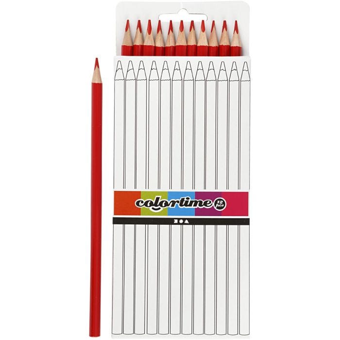 Colortime Farveblyanter, L: 17 cm, mine 3 mm, rød, 12 stk./ 1 pk.