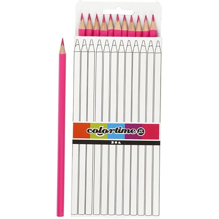 Colortime Farveblyanter, L: 17 cm, mine 3 mm, pink, 12 stk./ 1 pk.