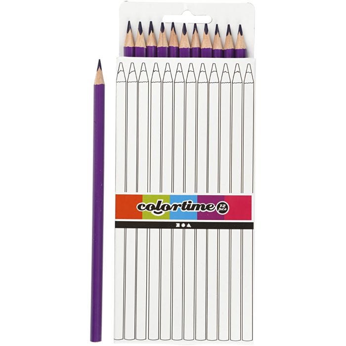 Colortime Farveblyanter, L: 17 cm, mine 3 mm, lilla, 12 stk./ 1 pk.