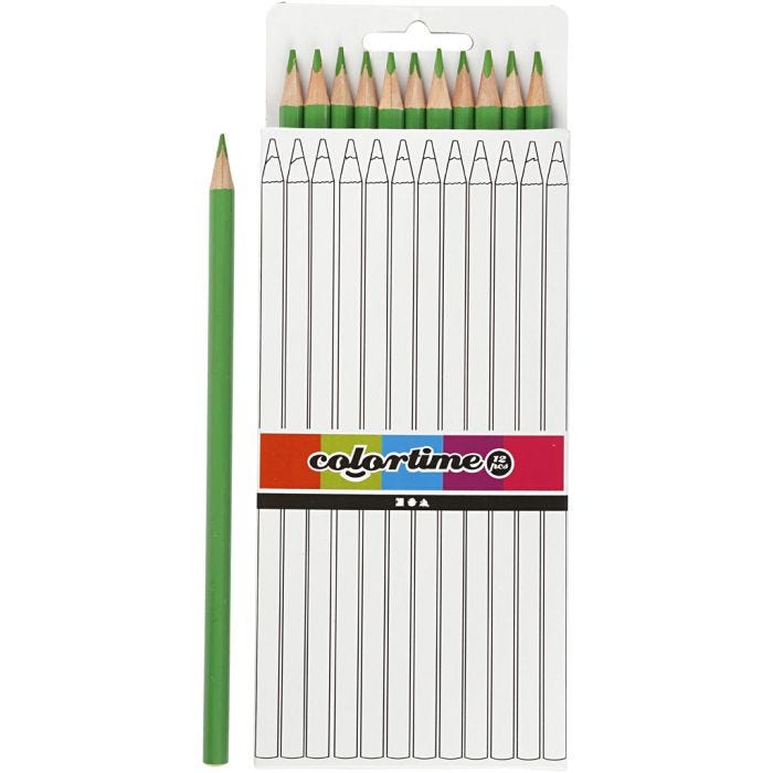 Colortime Farveblyanter, L: 17 cm, mine 3 mm, lys grøn, 12 stk./ 1 pk.