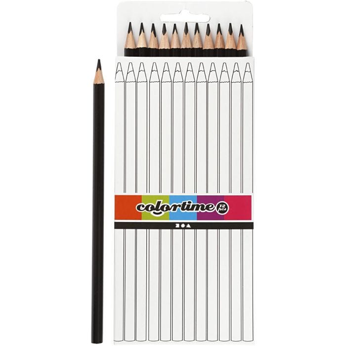 Colortime Farveblyanter, L: 17 cm, mine 3 mm, sort, 12 stk./ 1 pk.