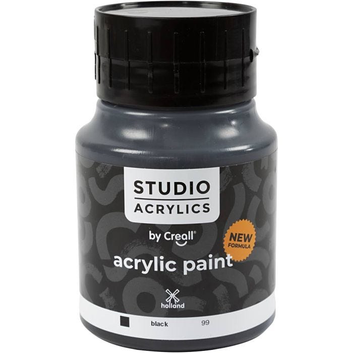 Creall Studio Akrylmaling, dækkende, black (99), 500ml/ 1 fl.