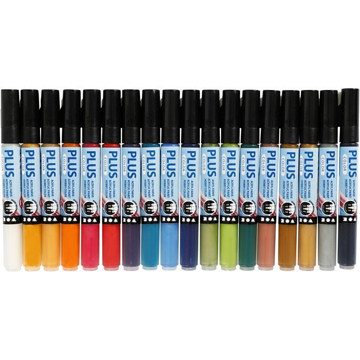 Plus Color Tusch, L: 14,5 cm, streg 1-2 mm, ass. farver, 5,5 ml, 18 stk./ 1 pk.