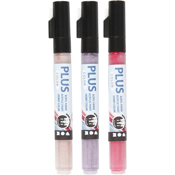 Plus Color Tusch, L: 14,5 cm, streg 1-2 mm, fuchsia, støvet rosa, dark lilac, 5,5 ml, 3 stk./ 1 pk.