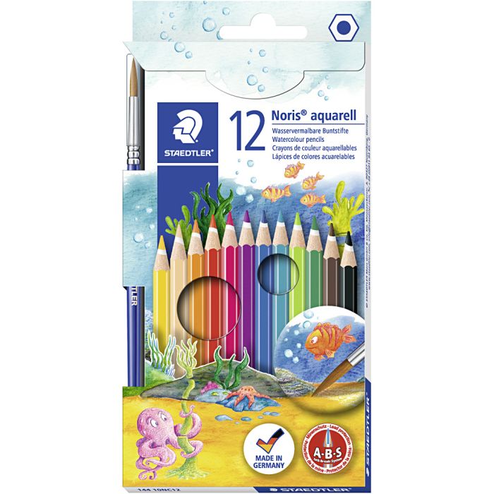 STAEDTLER Noris akvarelfarveblyant, tynd, ass. farver, 12 stk./ 1 pk.