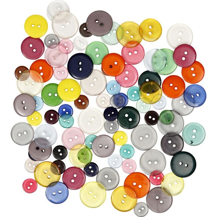 Knapper, diam. 12+18+20 mm, ass. farver, 50 g, 100 stk./ 1 pk.