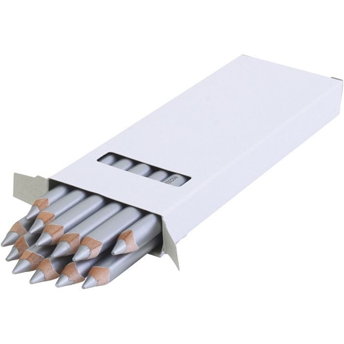 edu Kraftige Farveblyanter, tykkelse 10 mm, mine 6,25 mm, sølv, 12 stk./ 1 pk.