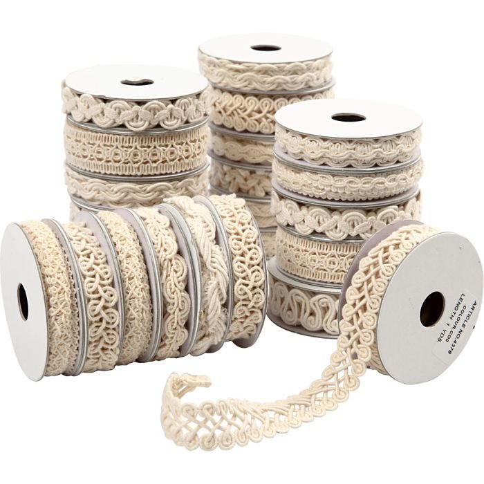 Dekorationsbånd, B: 6-18 mm, creme, 56x0.90 m/ 1 pk.