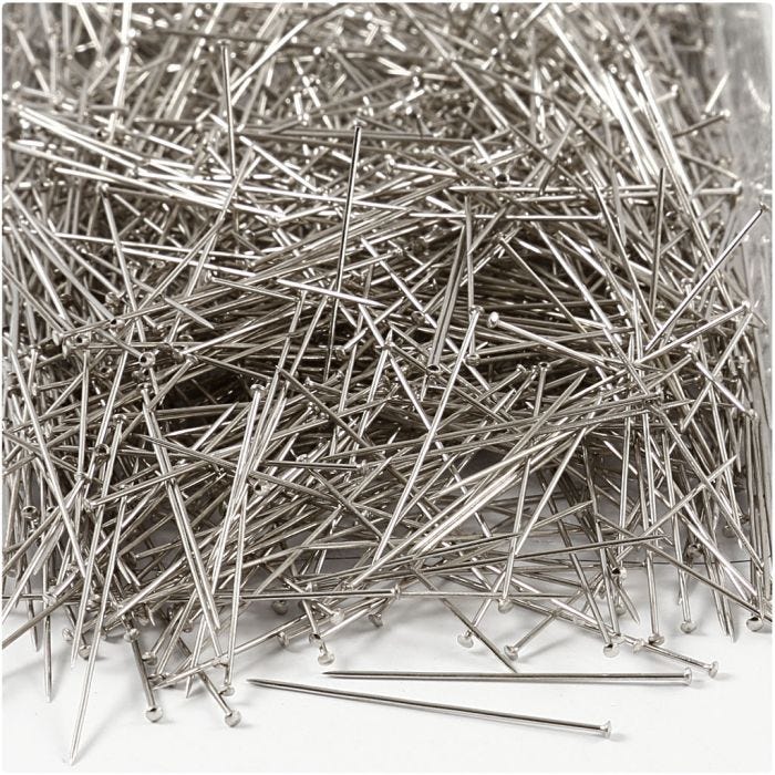 Knappenåle, L: 37 mm, tykkelse 0,7 mm, sølv, 500 g/ 1 pk.