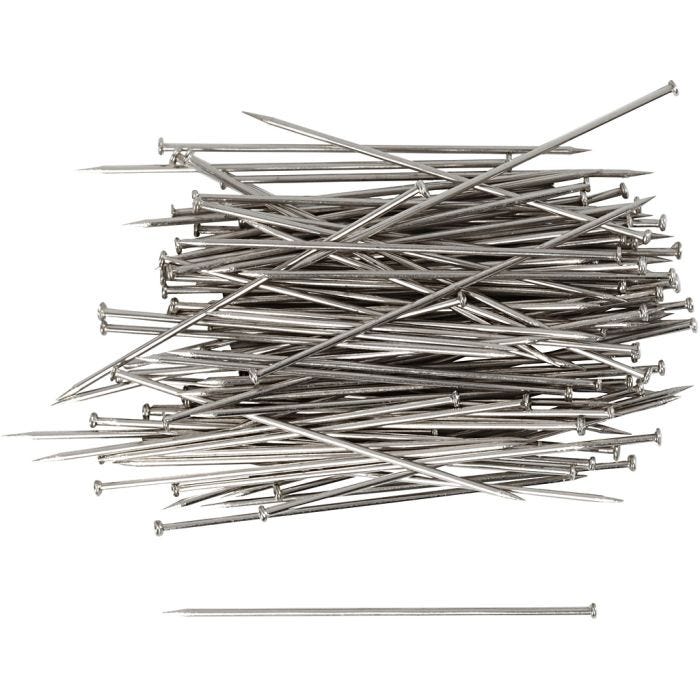 Knappenåle, L: 34 mm, tykkelse 0,6 mm, sølv, 50g/ 1 pk.