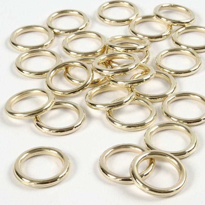 Plastring, str. 15 mm, tykkelse 2 mm, guld, 25 stk./ 1 pk.