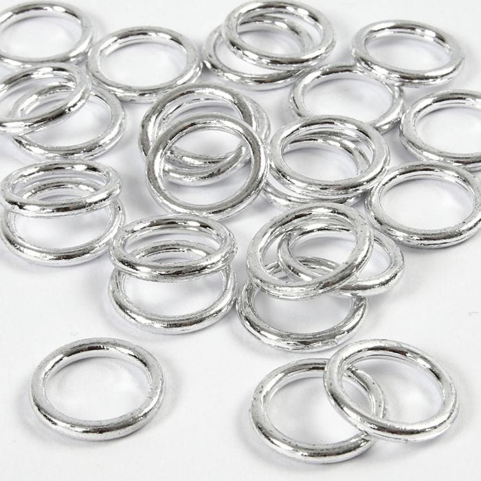 Plastring, str. 15 mm, tykkelse 2 mm, sølv, 25 stk./ 1 pk.
