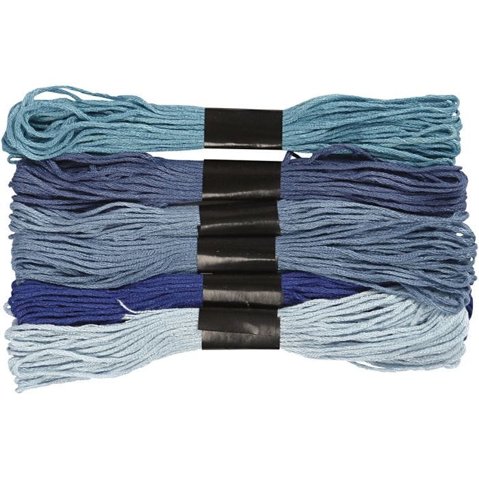 Broderigarn, tykkelse 1 mm, blå harmoni, 6bdt./ 1 pk.