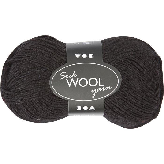 Strømpegarn, L: 200 M, sort, 50 g/ 1 ngl.