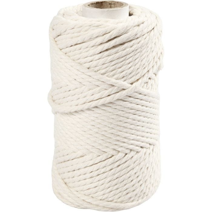 Macramé reb, L: 55 M, diam. 4 mm, råhvid, 330 g/ 1 rl.