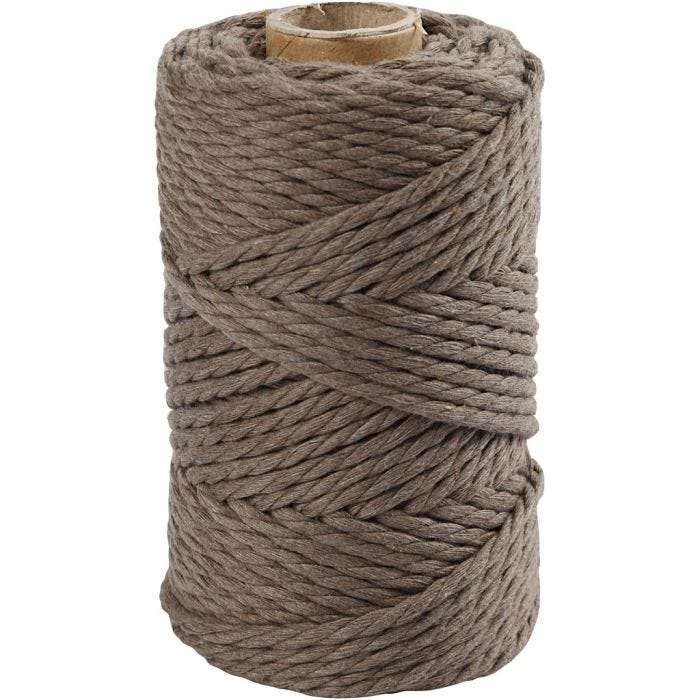 Macramé reb, L: 55 M, diam. 4 mm, lys brun, 330 g/ 1 rl.