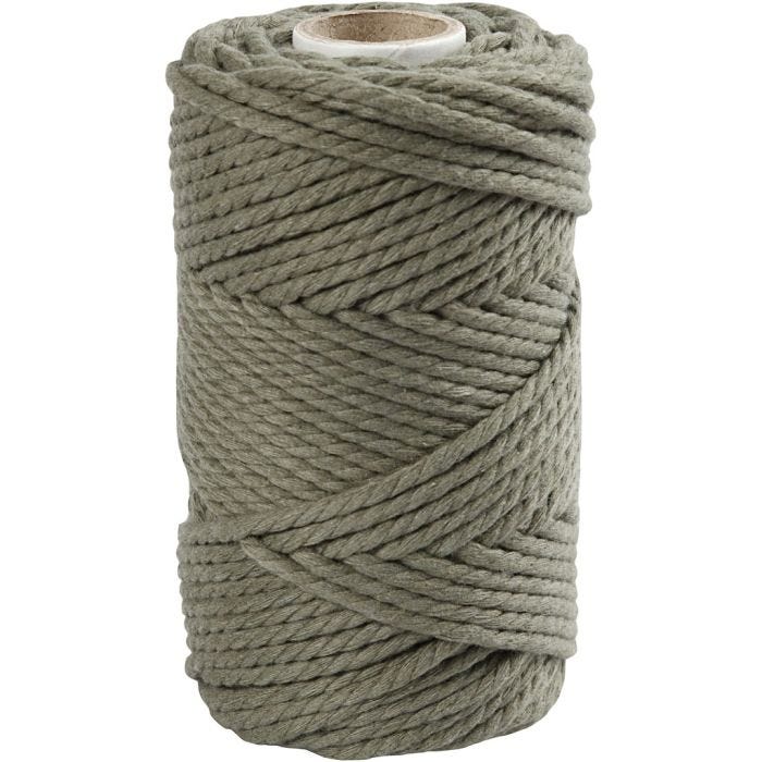 Macramé reb, L: 55 M, diam. 4 mm, mos grøn, 330 g/ 1 rl.