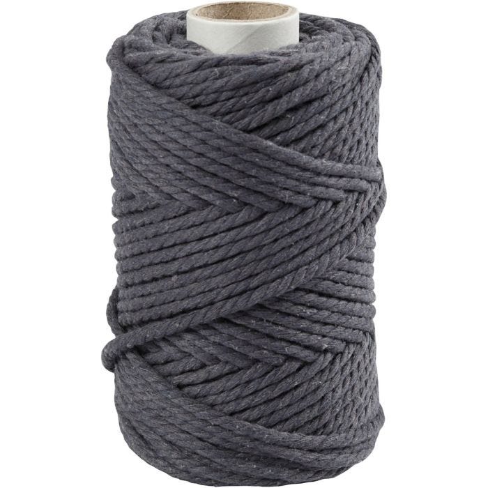Macramé reb, L: 55 M, diam. 4 mm, grå, 330 g/ 1 rl.