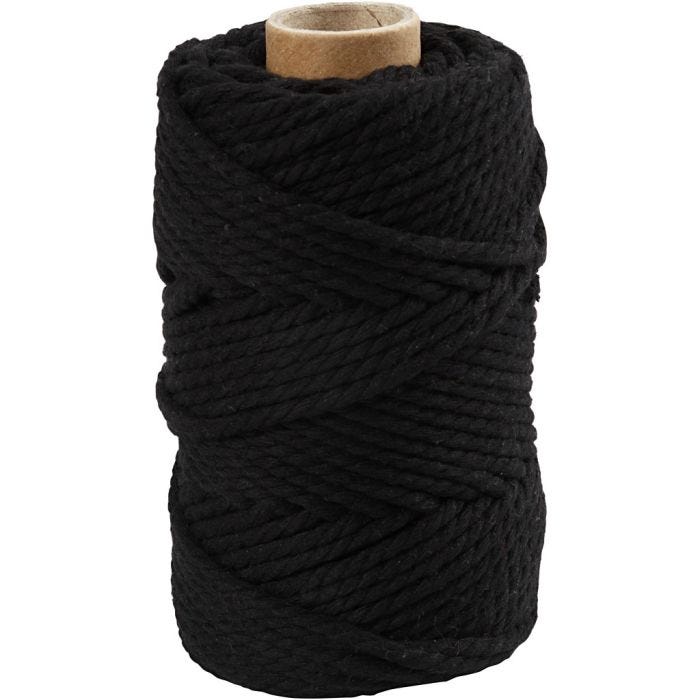 Macramé reb, L: 55 M, diam. 4 mm, sort, 330 g/ 1 rl.
