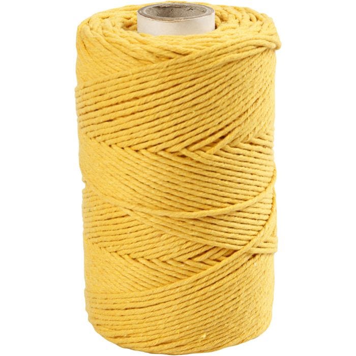 Macramé Snor, L: 198 M, diam. 2 mm, gul, 330 g/ 1 rl.