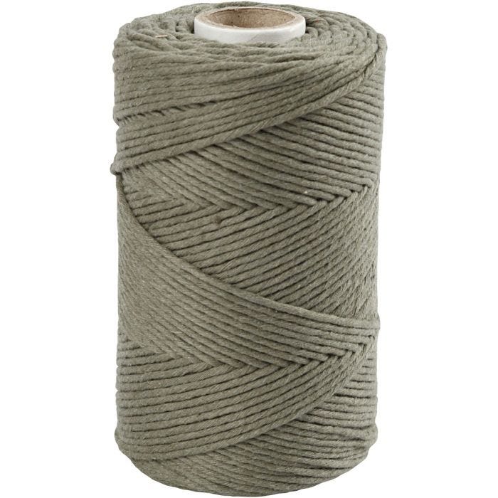 Macramé Snor, L: 198 M, diam. 2 mm, mos grøn, 330 g/ 1 rl.