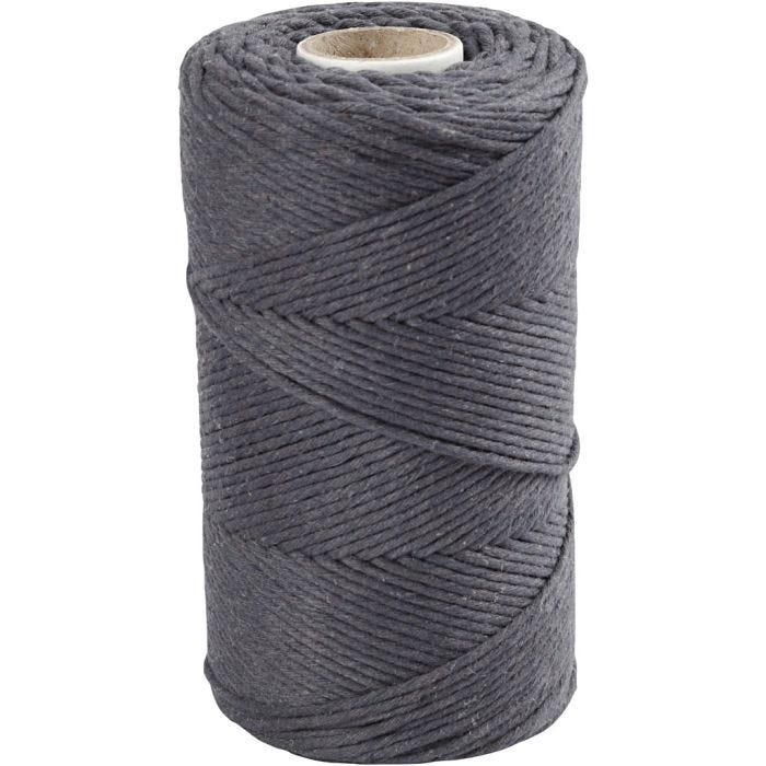 Macramé Snor, L: 198 M, diam. 2 mm, grå, 330 g/ 1 rl.