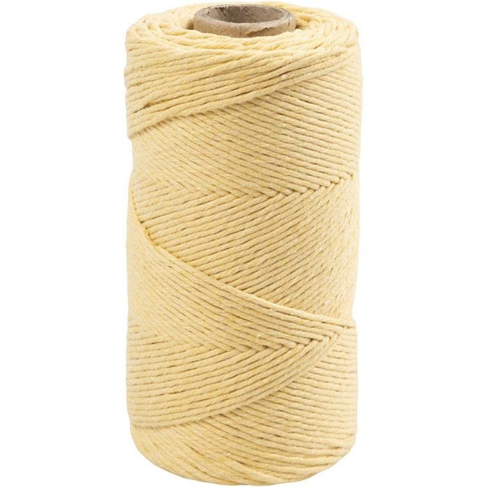Macramé Snor, L: 198 M, diam. 2 mm, lys gul, 330 g/ 1 rl.