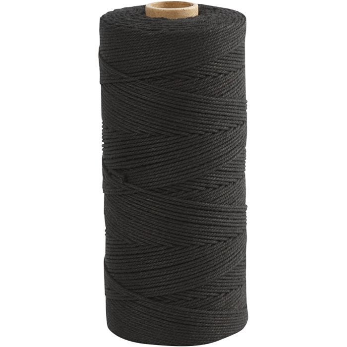Knyttegarn, L: 315 M, tykkelse 1 mm, Tynd kvalitet 12/12, sort, 220 g/ 1 ngl.