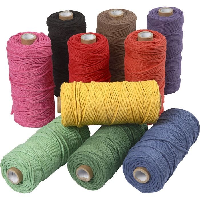 Knyttegarn, L: 100 M, tykkelse 2 mm, Tyk kvalitet 12/36, stærke farver, 10x225 g/ 1 pk.